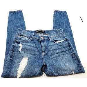 Express Womens Denim Mia Mid Rise Legging Jeans Size 8s Blue Stretch Destroyed